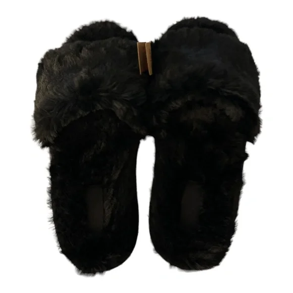 VS PINK Faux Fur Slippers Various Sizes Black - Picture 5 of 8